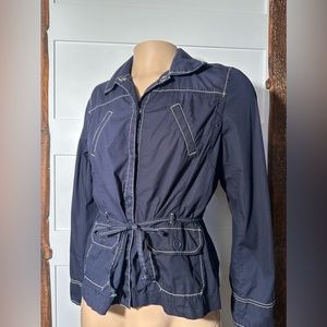 Ann Taylor Loft Women's Blue Jacket with White Stitching Lightweight